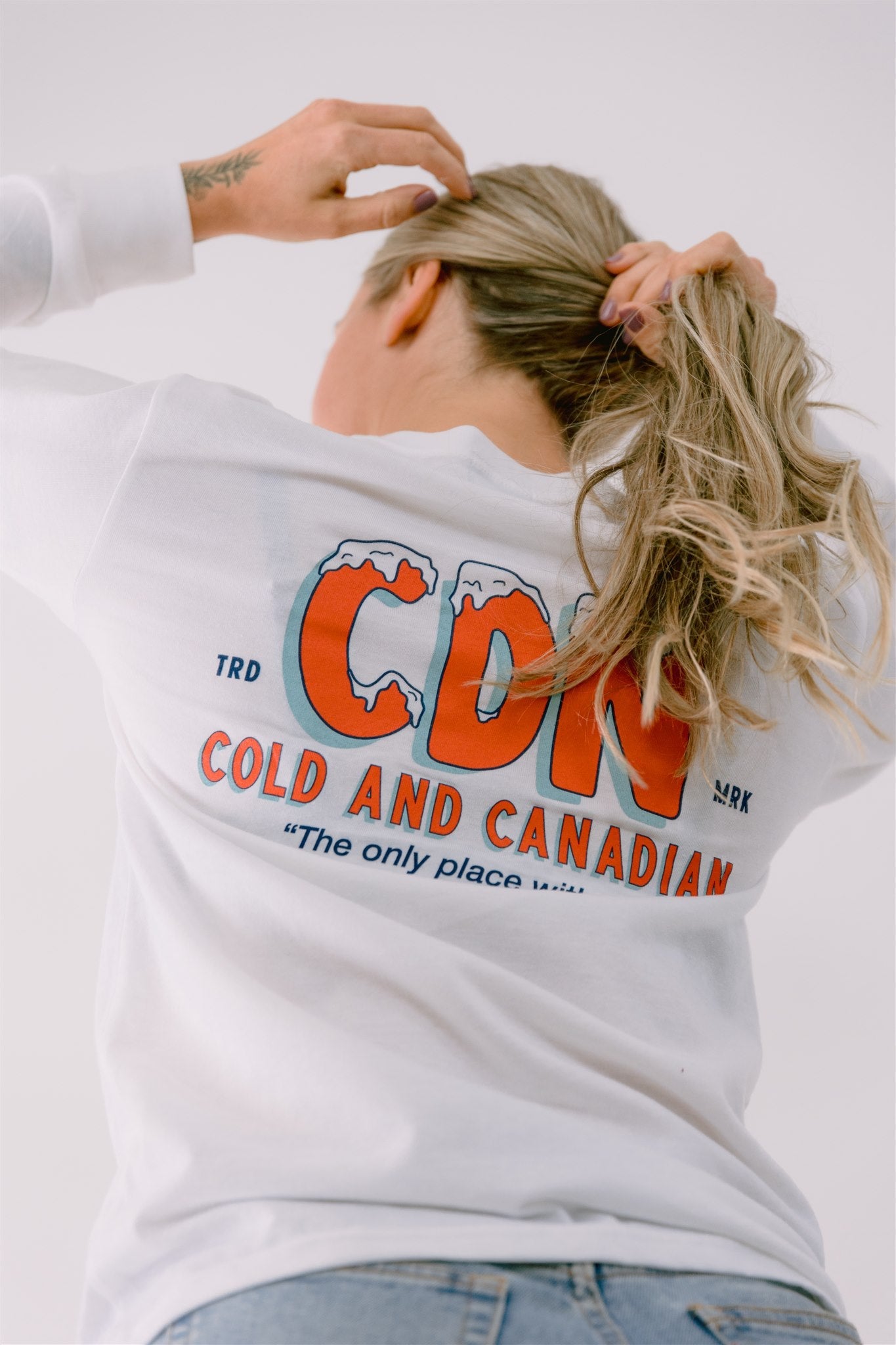 CDN Unisex White Cotton Ice Long Sleeve Tee