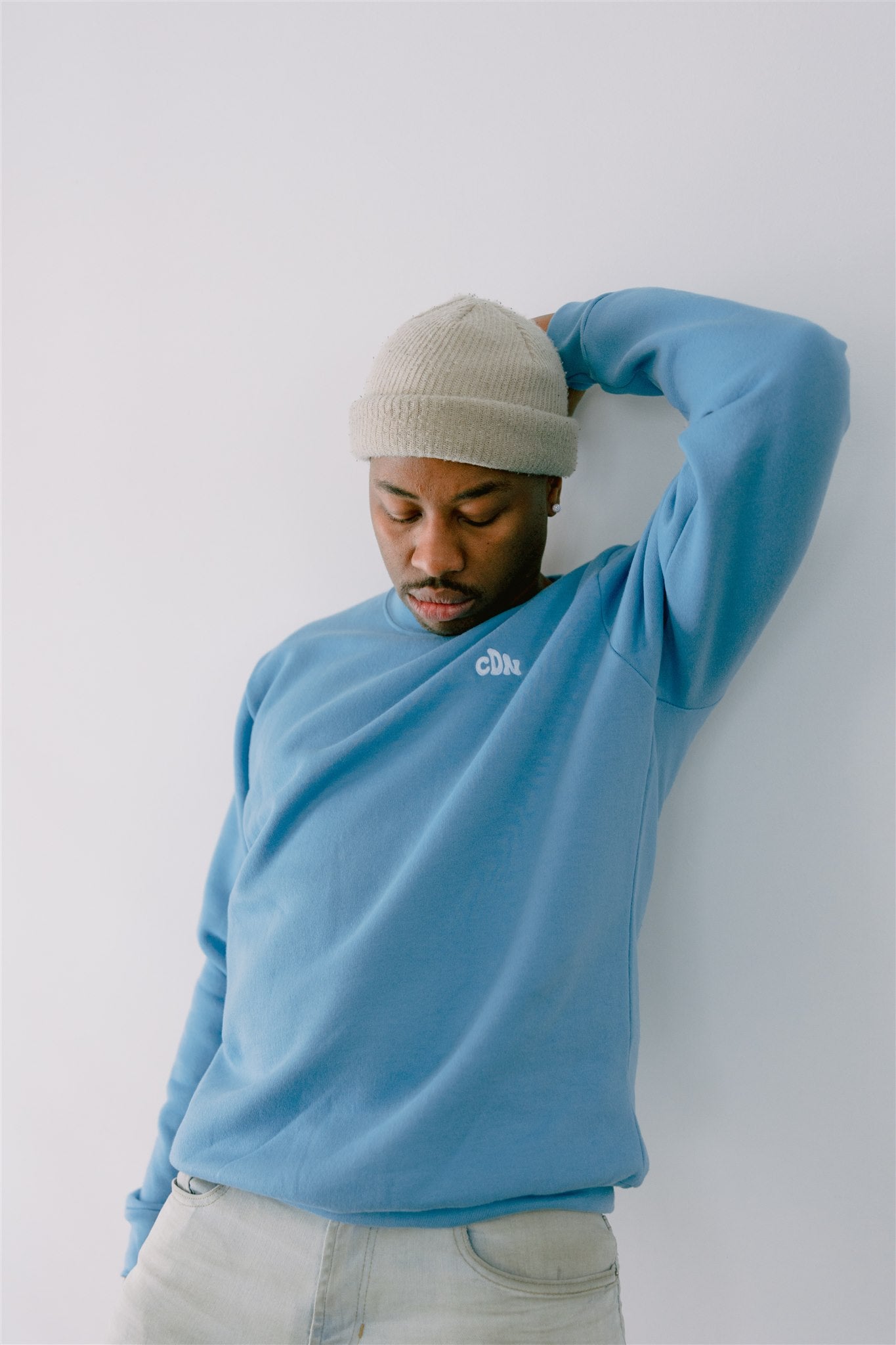 Unisex Glacier Blue Cotton Peak Crewneck