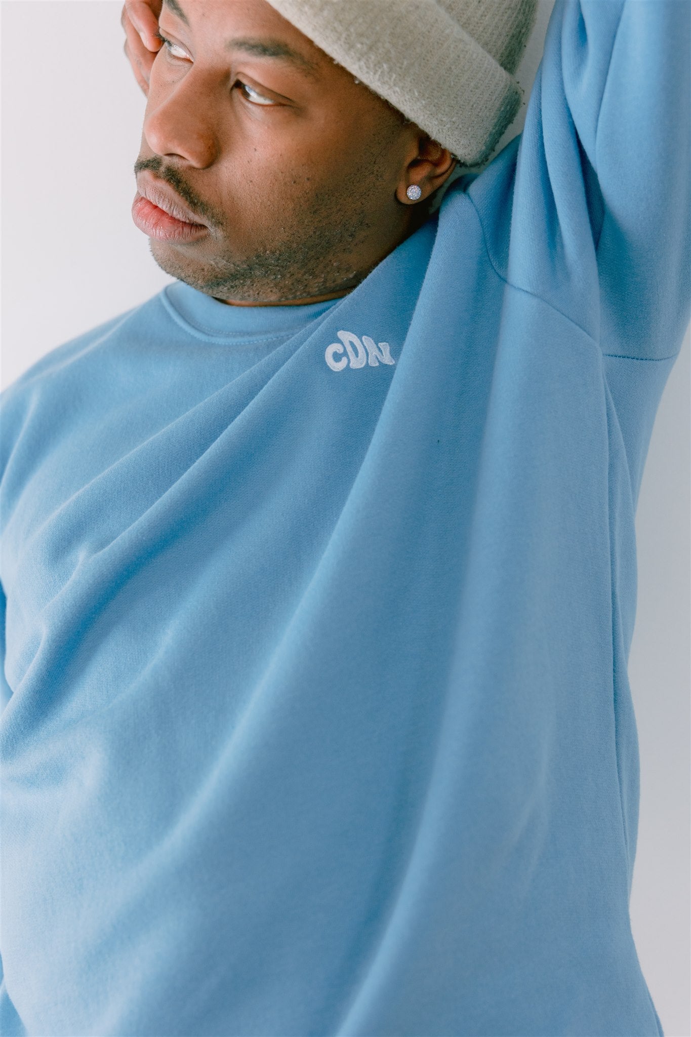 Unisex Glacier Blue Cotton Peak Crewneck