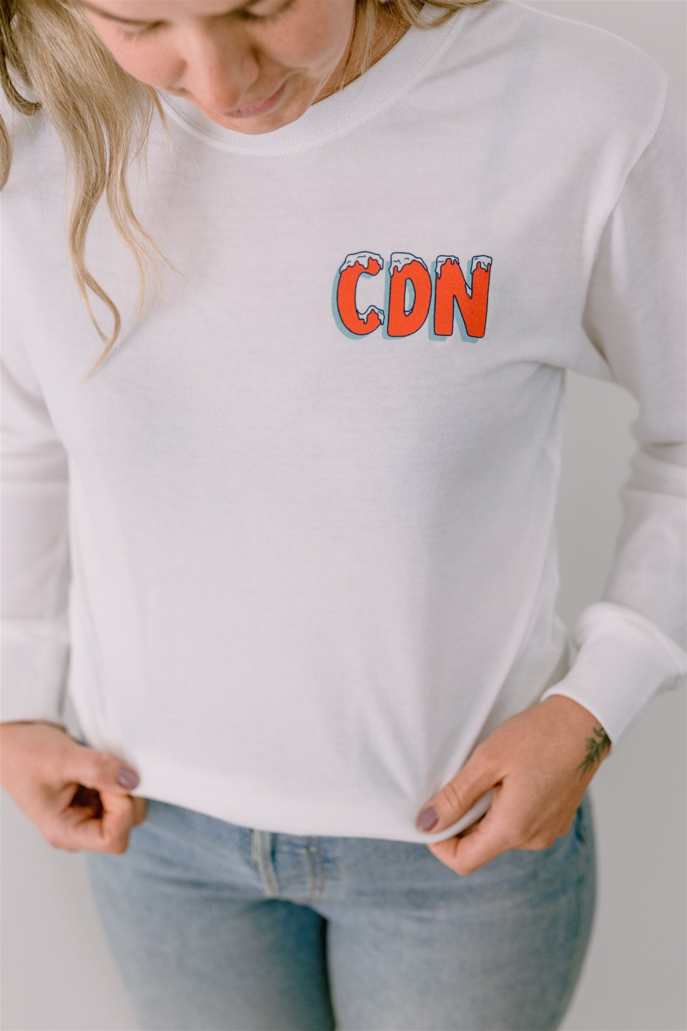 CDN Unisex White Cotton Ice Long Sleeve Tee