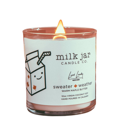 Local Laundry and Milk Jar Candle Co. collaboration - scent is called Sweater Weather and has maple butter notes. Made in Canada