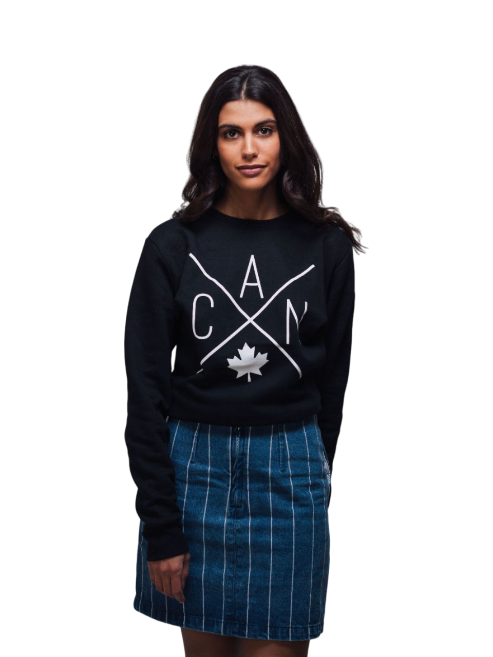 Individual wearing Made in Canada sweater, featuring an exclusive eye catching CAN design featuring a maple leaf.