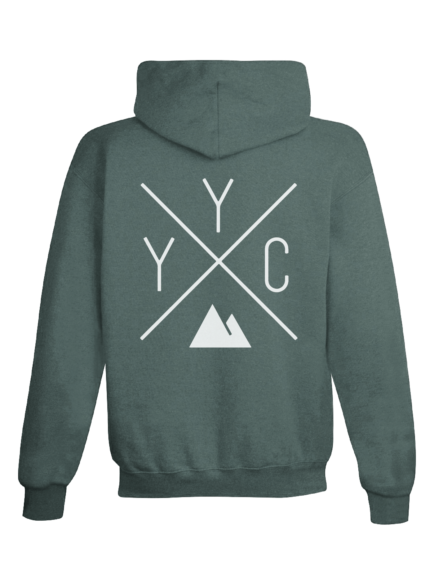 Back of the Local Laundry YYC Hoodie in Sage green, featuring the trademark YYC design exclusive to Local Laundry.