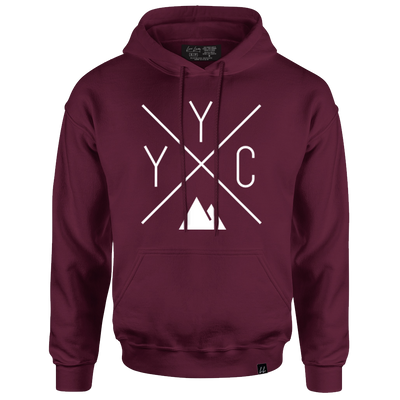 Limited maroon unisex Made in Canada hoodie featuring the Local Laundry trademark YYC design. This hoodie represents sustainable fashion that supports local communities.