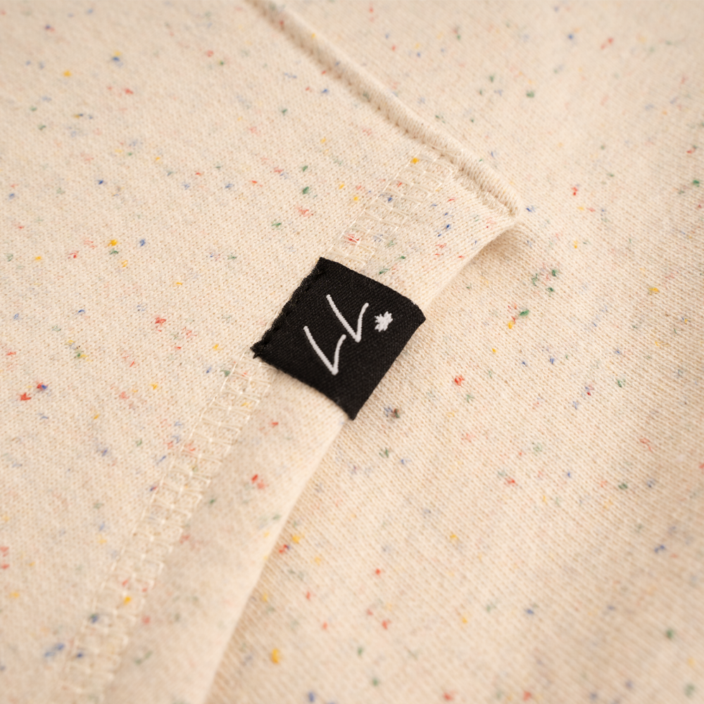 Local Laundry clip label on the heavyweight speckle hoodie. 