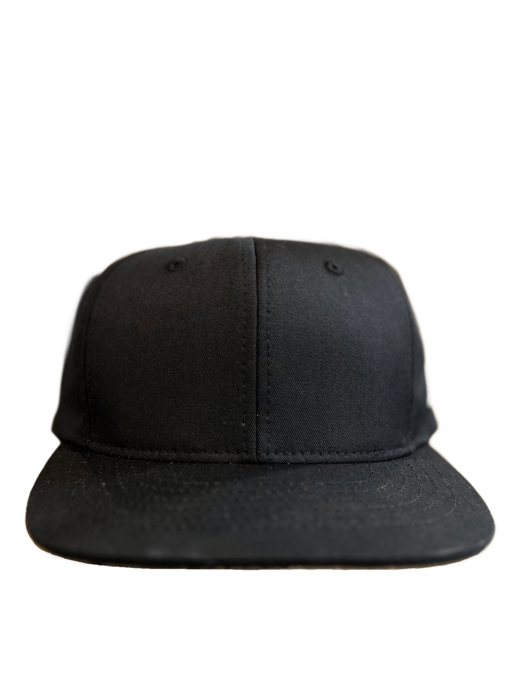 The front profile of the Rundle Snapback hat, highlighting the front portion of the hat and bill, with no graphic or label sewn. 