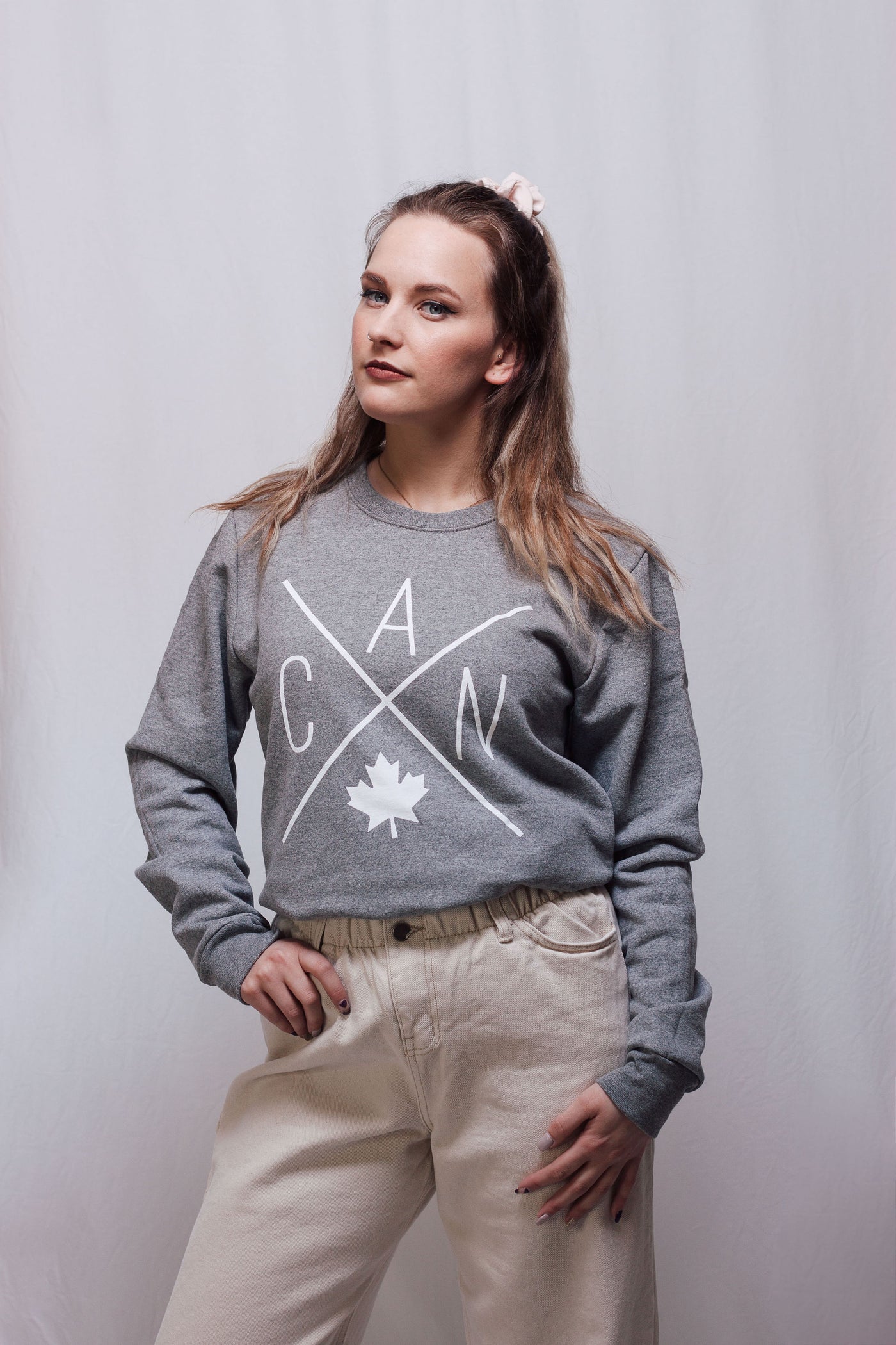 Made in Canada sweater in grey with Local Laundry exclusive CAN Maple Leaf design