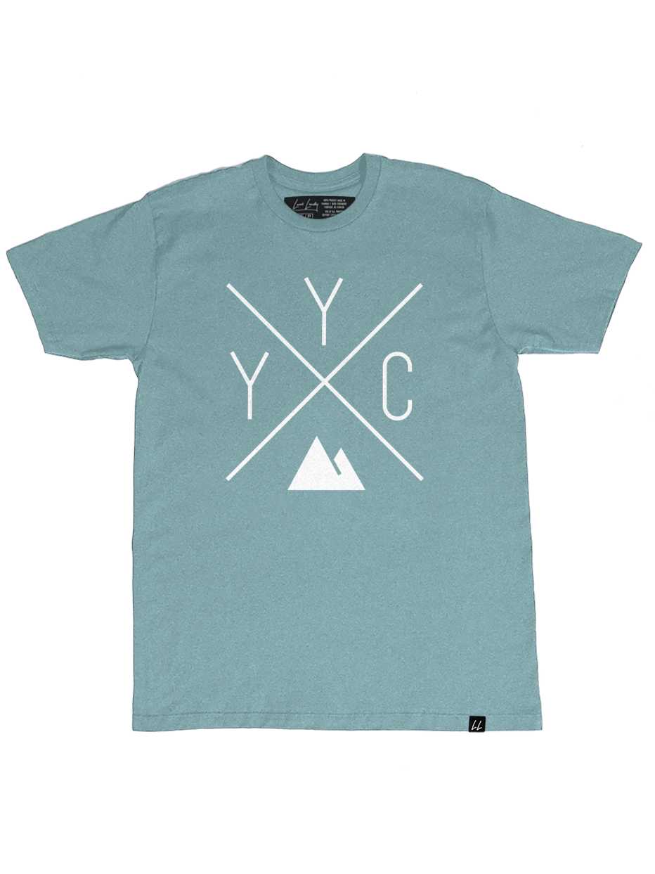 The Local Laundry YYC T-shirt in sage green, this t-shirt is proudly made in Canada, utilizing sustainable materials. This t-shirt features the trademark YYC design by Local Laundry